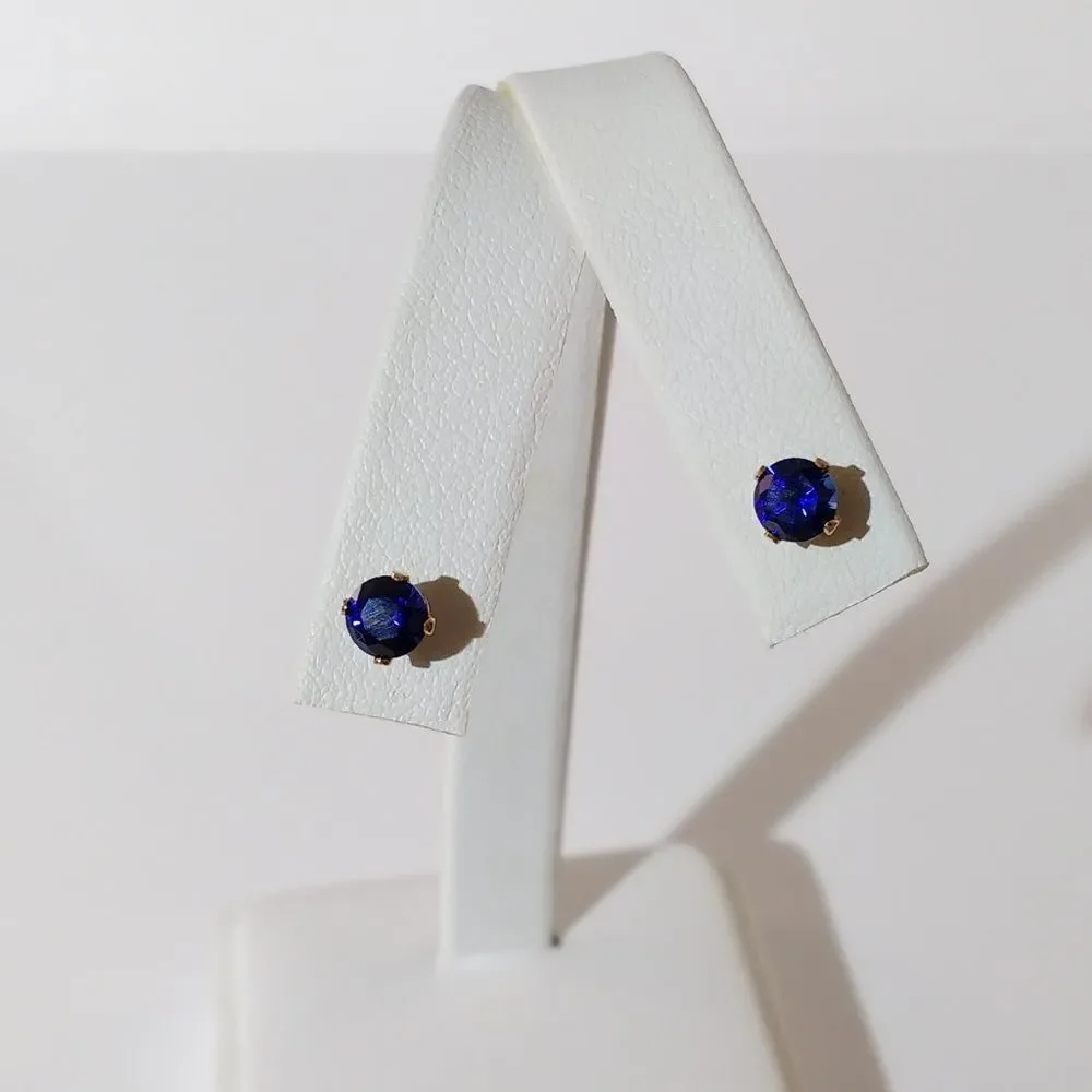 Blue Sapphire 5mm Earrings Gold Filled Post